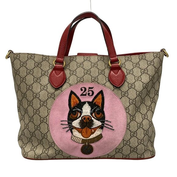 Auth GUCCI GG Supreme 473887 Beige Red Pink PVC Leather - Tote Bag - Picture 1 of 16